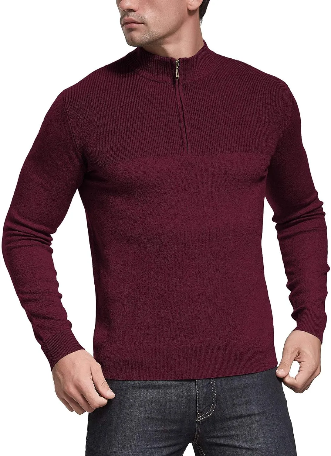 NITAGUT Mens Slim Fit Zip Up Mock Neck Polo Sweater Casual Long Sleeve Sweater and Pullover Sweaters with Ribbing Edge
