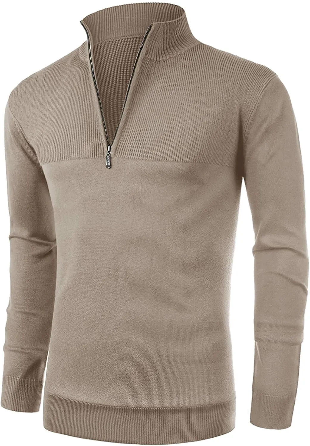 NITAGUT Mens Slim Fit Zip Up Mock Neck Polo Sweater Casual Long Sleeve Sweater and Pullover Sweaters with Ribbing Edge
