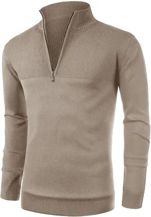NITAGUT Mens Slim Fit Zip Up Mock Neck Polo Sweater Casual Long Sleeve Sweater and Pullover Sweaters with Ribbing Edge