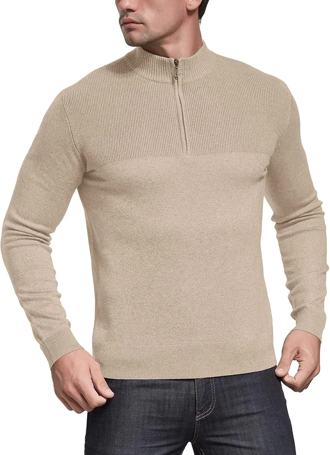 NITAGUT Mens Slim Fit Zip Up Mock Neck Polo Sweater Casual Long Sleeve Sweater and Pullover Sweaters with Ribbing Edge
