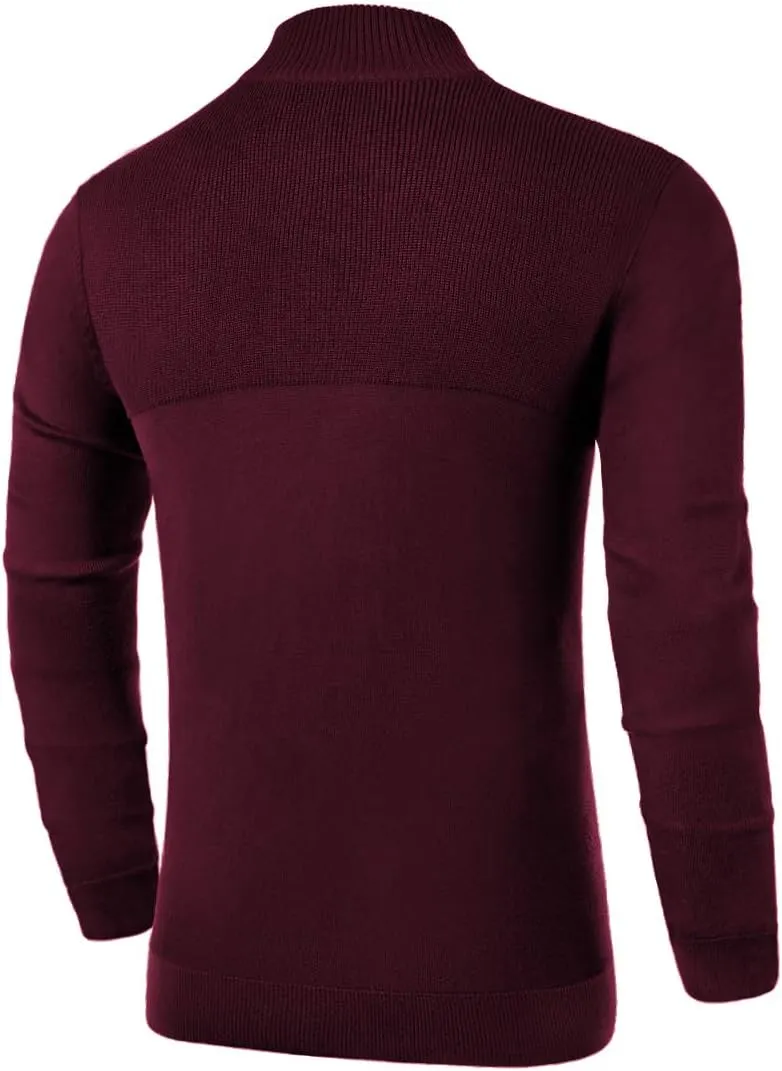 NITAGUT Mens Slim Fit Zip Up Mock Neck Polo Sweater Casual Long Sleeve Sweater and Pullover Sweaters with Ribbing Edge