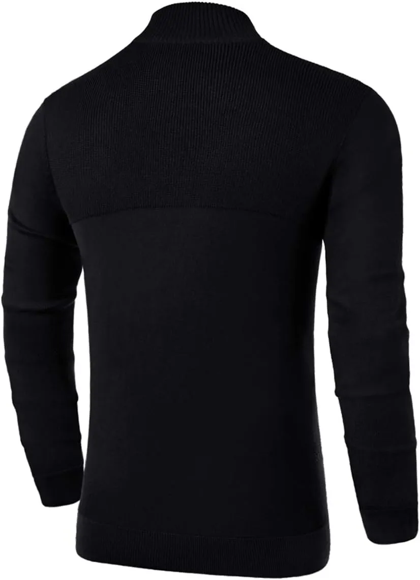 NITAGUT Mens Slim Fit Zip Up Mock Neck Polo Sweater Casual Long Sleeve Sweater and Pullover Sweaters with Ribbing Edge