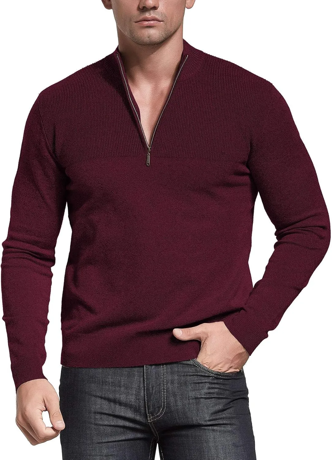 NITAGUT Mens Slim Fit Zip Up Mock Neck Polo Sweater Casual Long Sleeve Sweater and Pullover Sweaters with Ribbing Edge