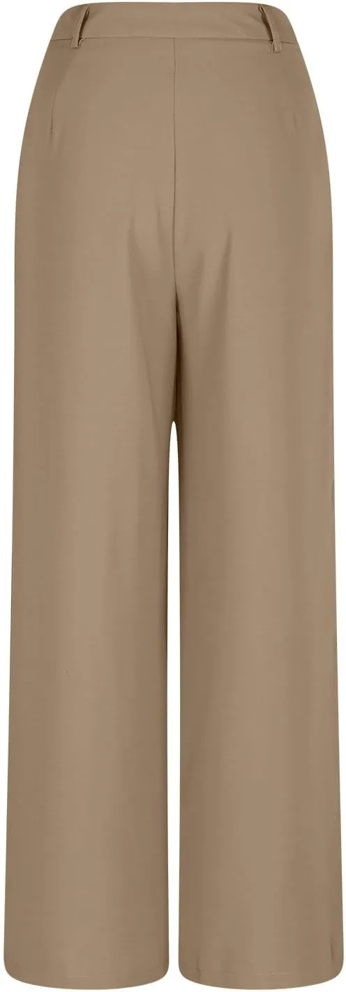 Palazzo Pants for Women Petite Trendy High Waisted Work Pants Flat Front Wide Leg Flowy Office Business Casual Outfit