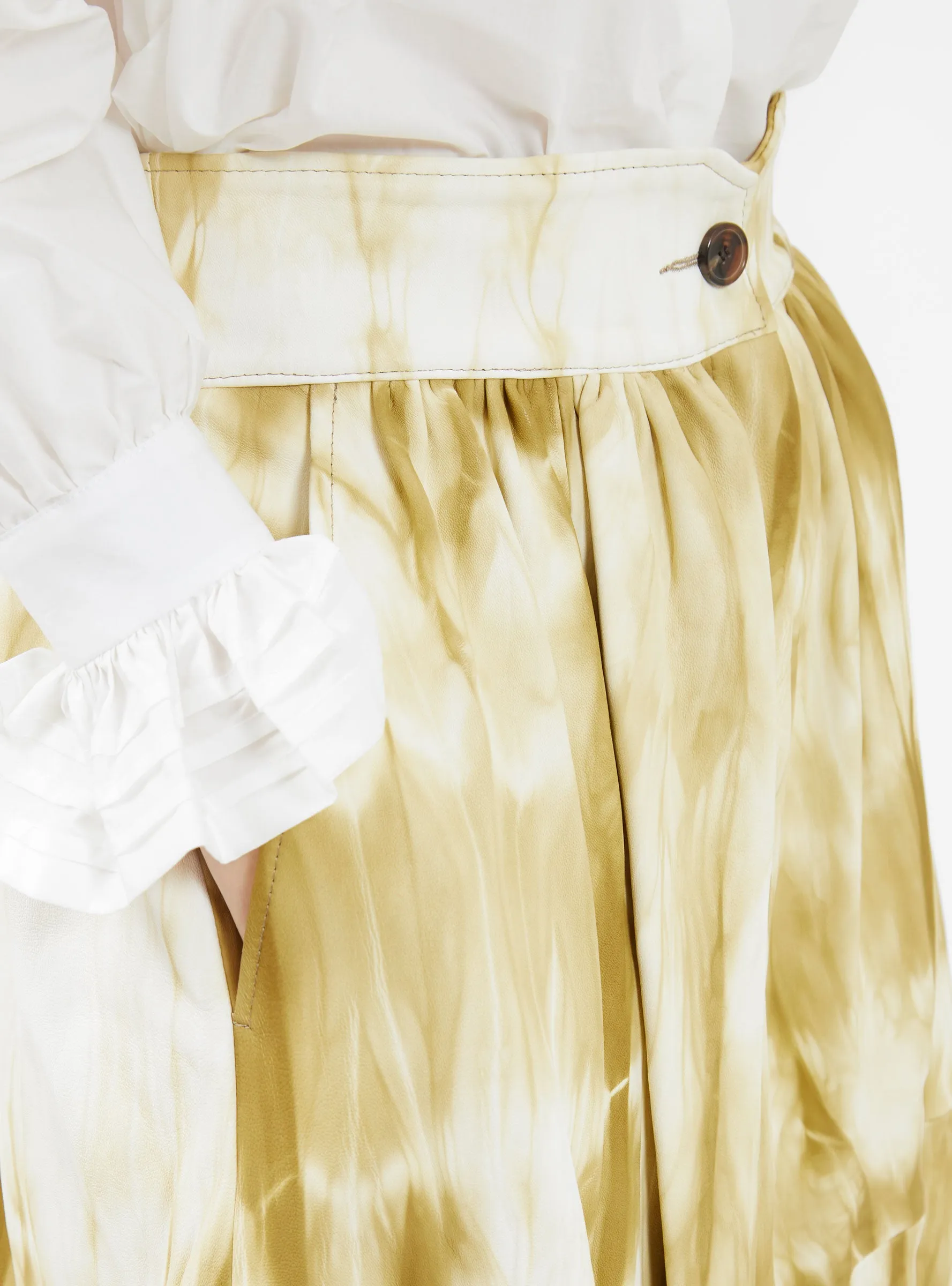 Patience Gathered Leather Skirt Lime Marble