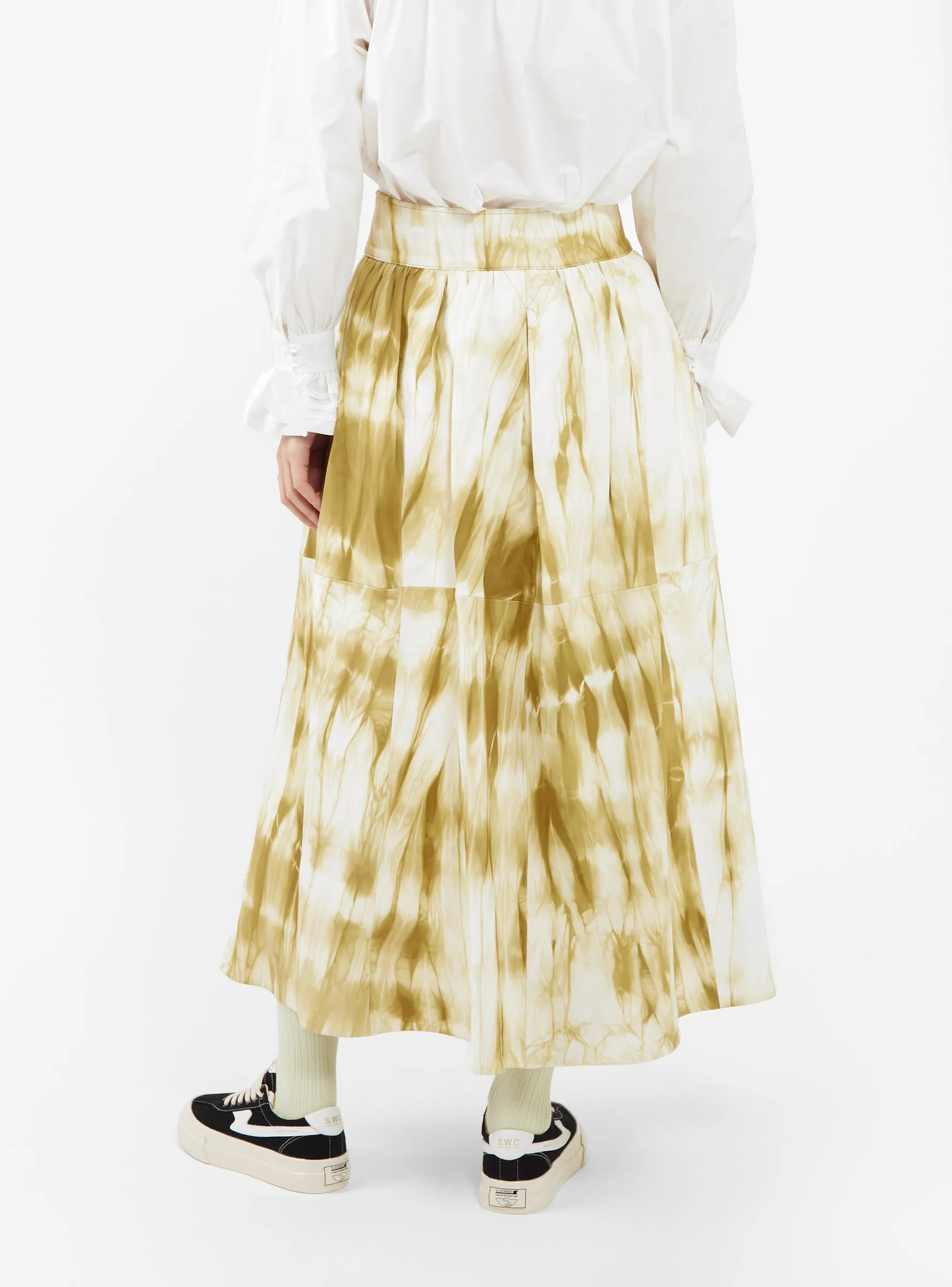 Patience Gathered Leather Skirt Lime Marble