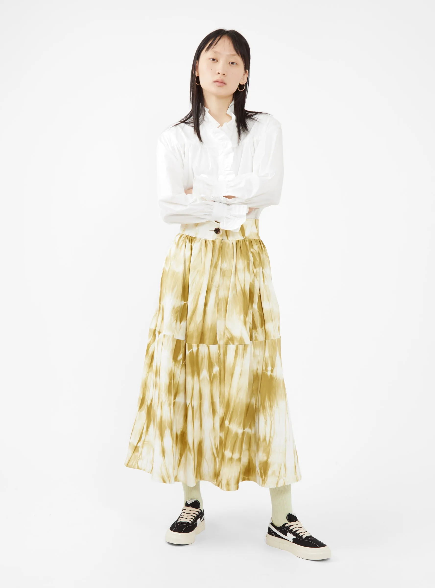 Patience Gathered Leather Skirt Lime Marble