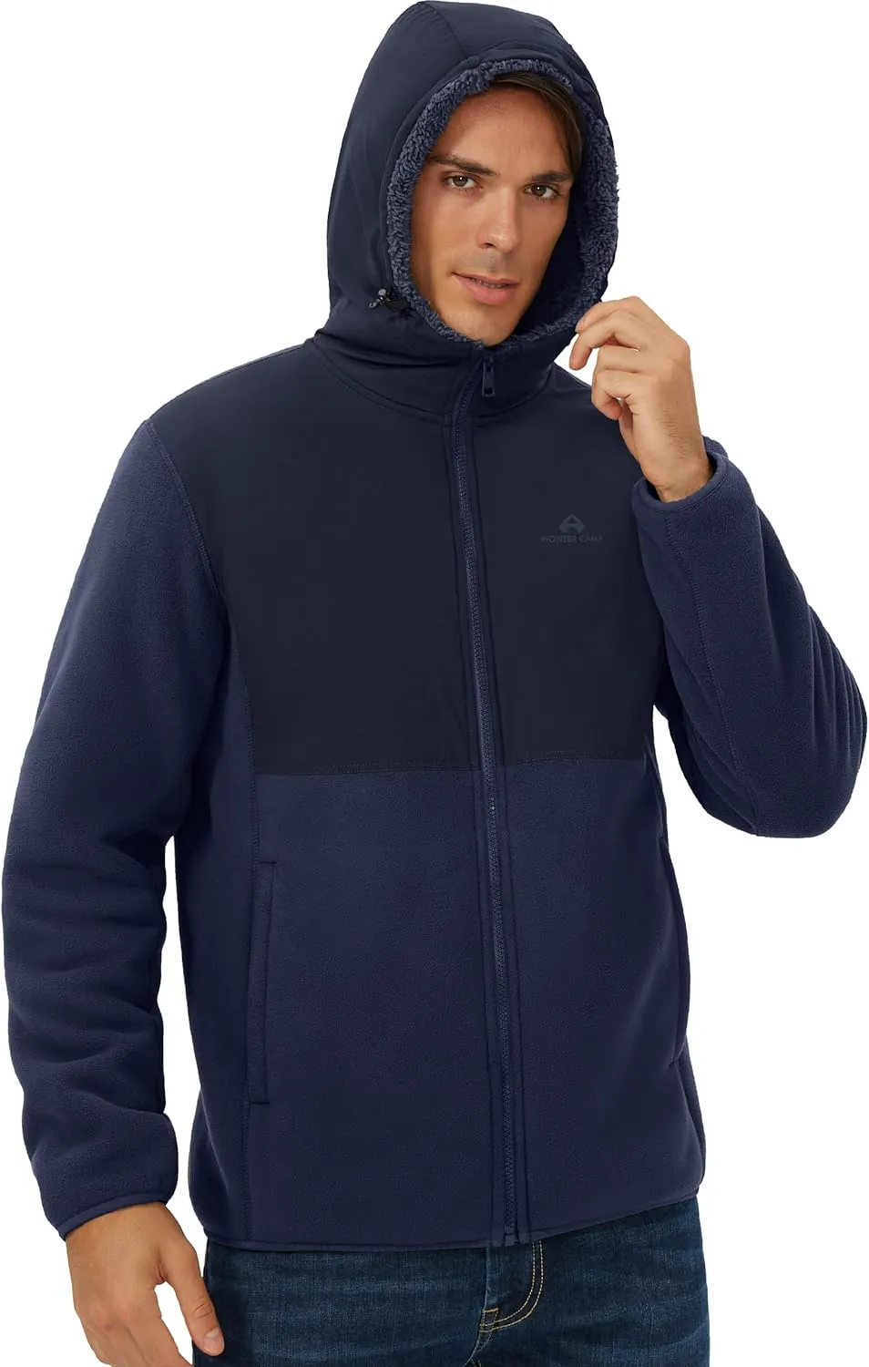Pioneer Camp Men's Polar Fleece Jacket Sherpa Lined Warm Full Zip Up Hoodie Heavyweight Winter Jacket with Hood Outerwear
