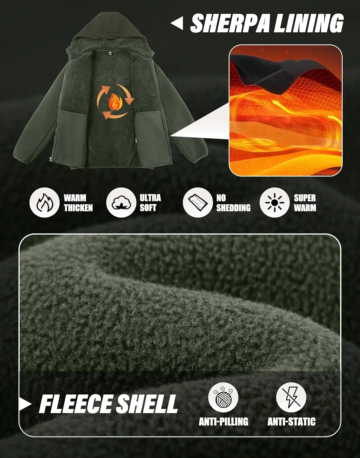 Pioneer Camp Men's Polar Fleece Jacket Sherpa Lined Warm Full Zip Up Hoodie Heavyweight Winter Jacket with Hood Outerwear