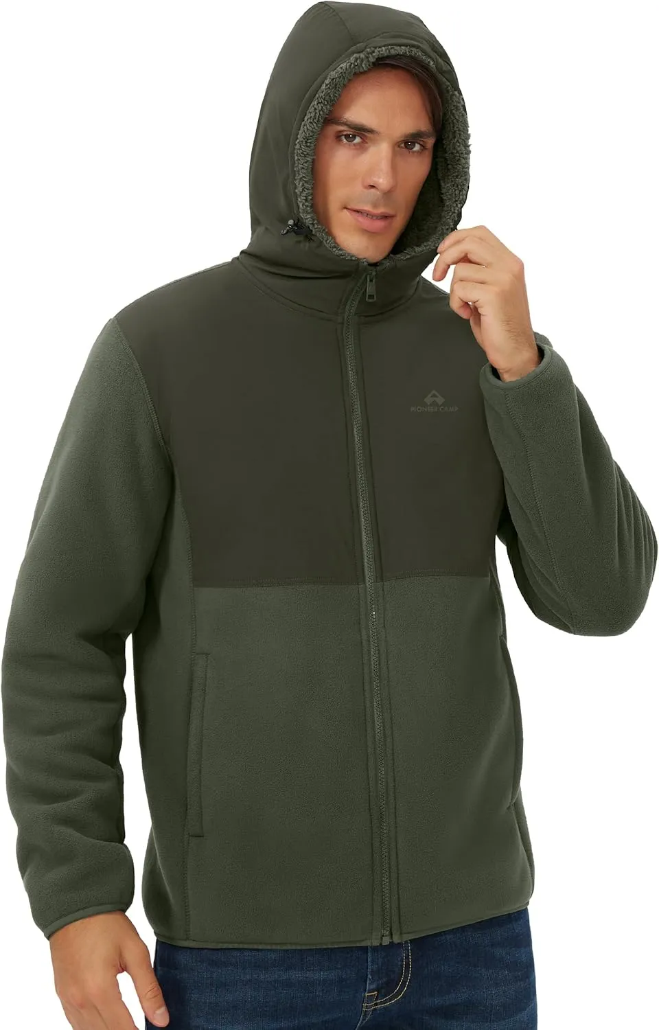 Pioneer Camp Men's Polar Fleece Jacket Sherpa Lined Warm Full Zip Up Hoodie Heavyweight Winter Jacket with Hood Outerwear
