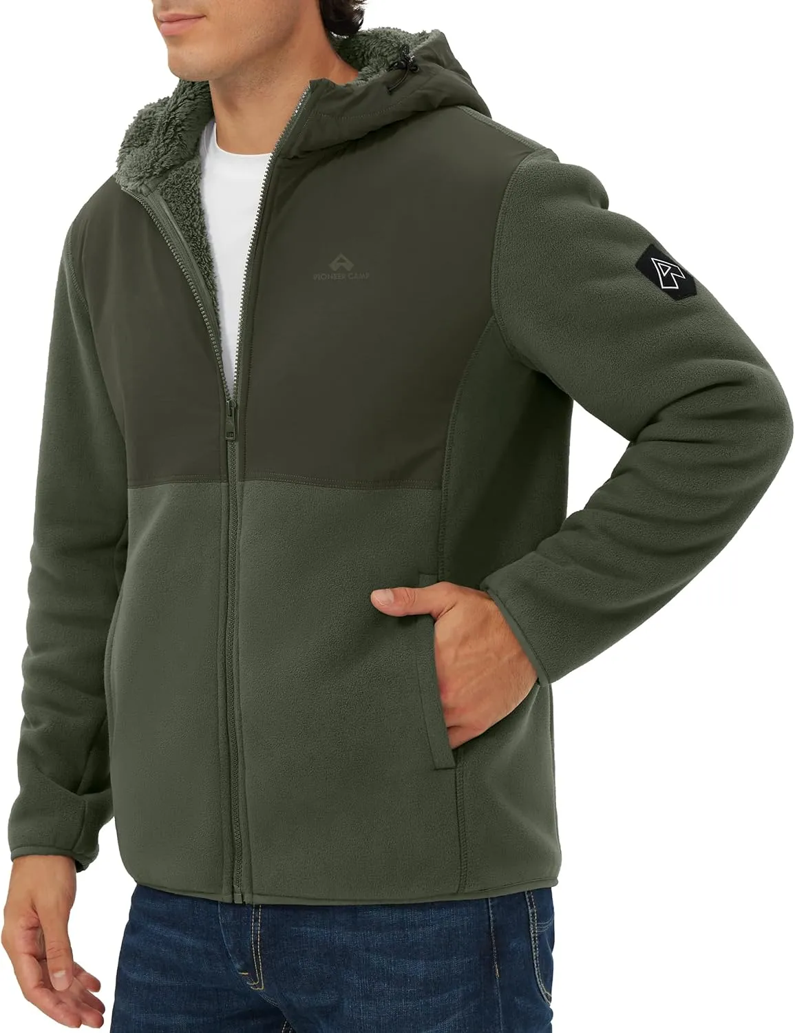 Pioneer Camp Men's Polar Fleece Jacket Sherpa Lined Warm Full Zip Up Hoodie Heavyweight Winter Jacket with Hood Outerwear