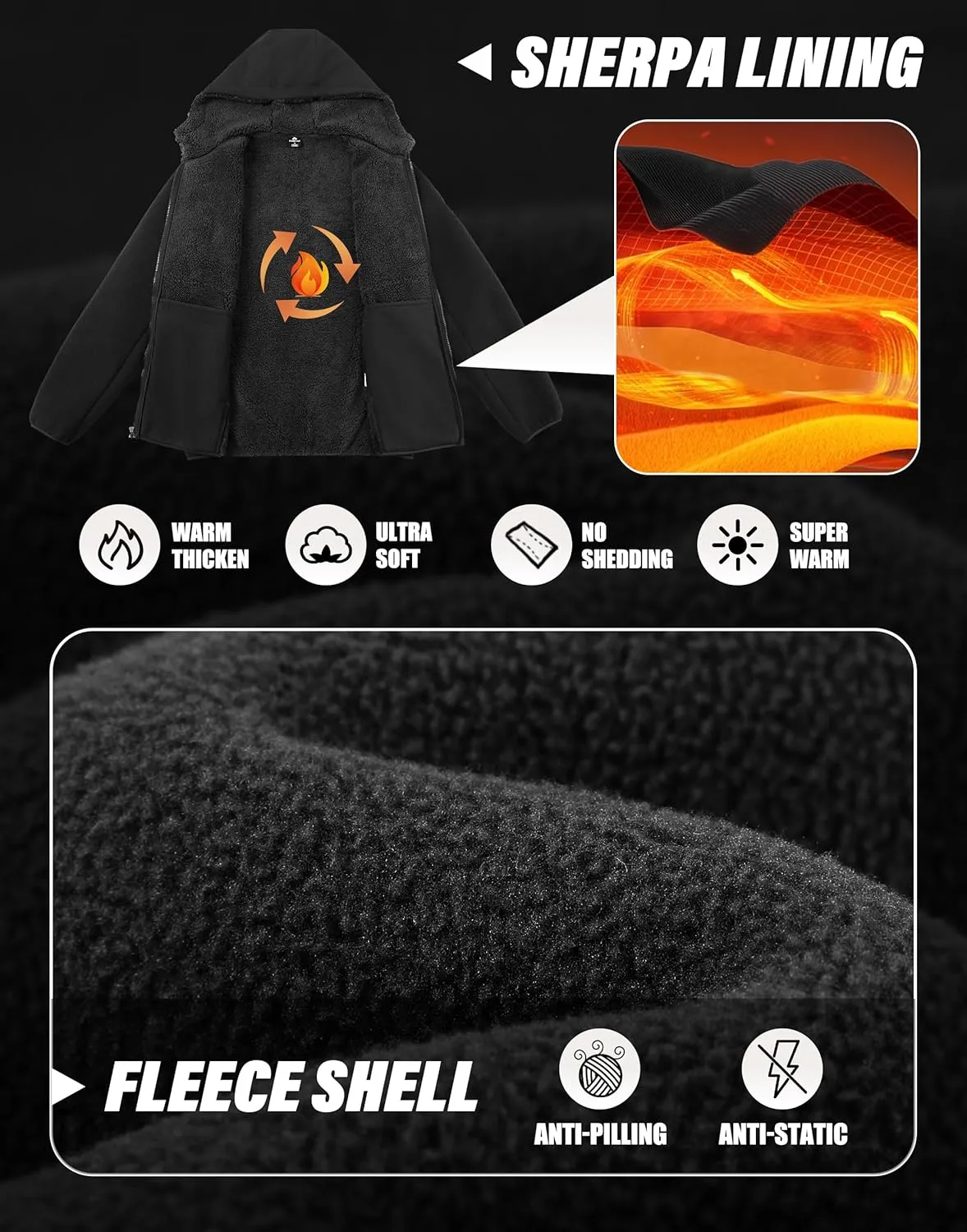 Pioneer Camp Men's Polar Fleece Jacket Sherpa Lined Warm Full Zip Up Hoodie Heavyweight Winter Jacket with Hood Outerwear