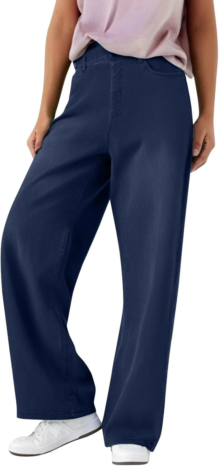 Plus Size Jeans Wide Leg Summer,Womens Cropped Jeans Stretchy Trousers Petite Baggy Cargo High Waisted Trendy