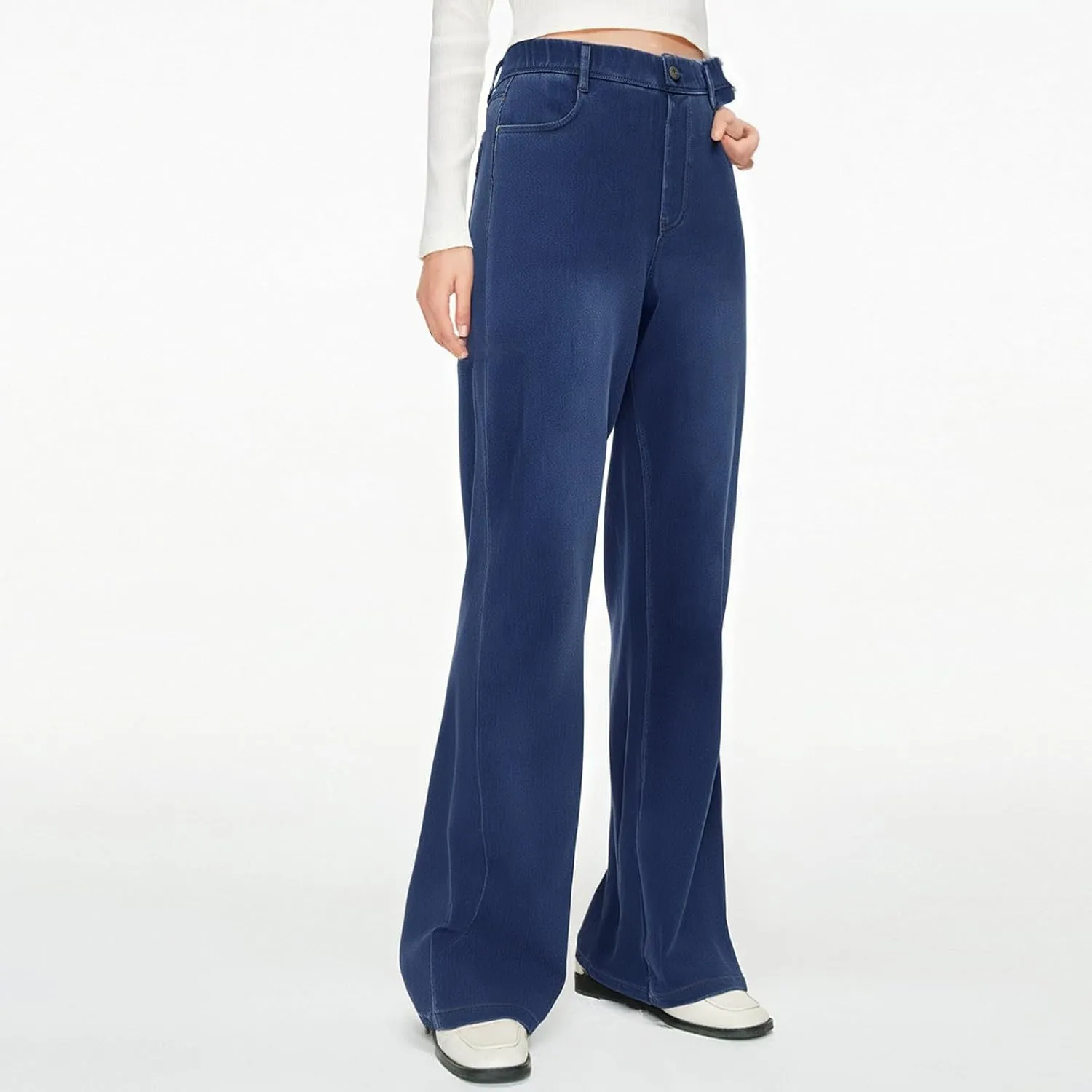 Plus Size Jeans Wide Leg Summer,Womens Cropped Jeans Stretchy Trousers Petite Baggy Cargo High Waisted Trendy