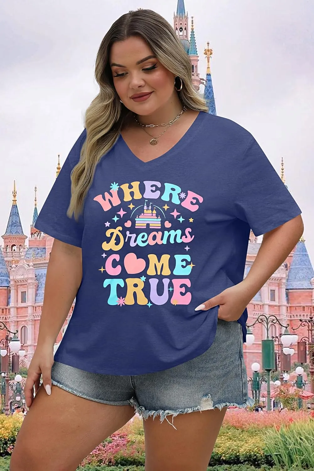 Plus Size Magic Kingdom Shirts for Women Castle Graphic T Shirt Cute Holiday Shirt Princess Tee Funny Vacation Tops