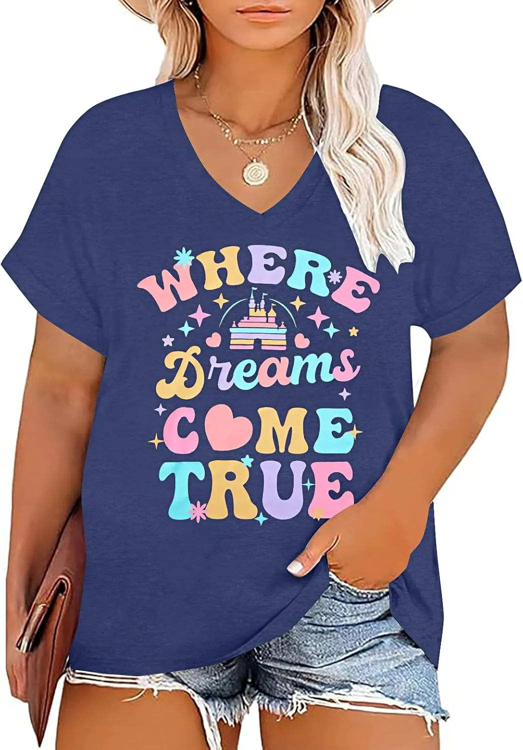 Plus Size Magic Kingdom Shirts for Women Castle Graphic T Shirt Cute Holiday Shirt Princess Tee Funny Vacation Tops