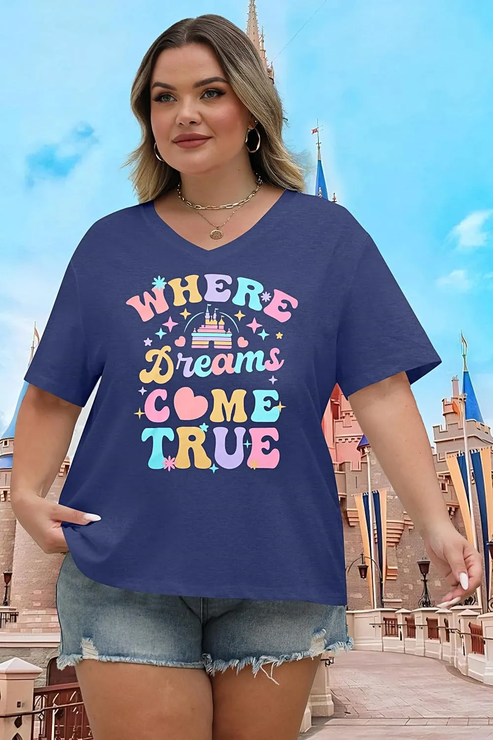 Plus Size Magic Kingdom Shirts for Women Castle Graphic T Shirt Cute Holiday Shirt Princess Tee Funny Vacation Tops