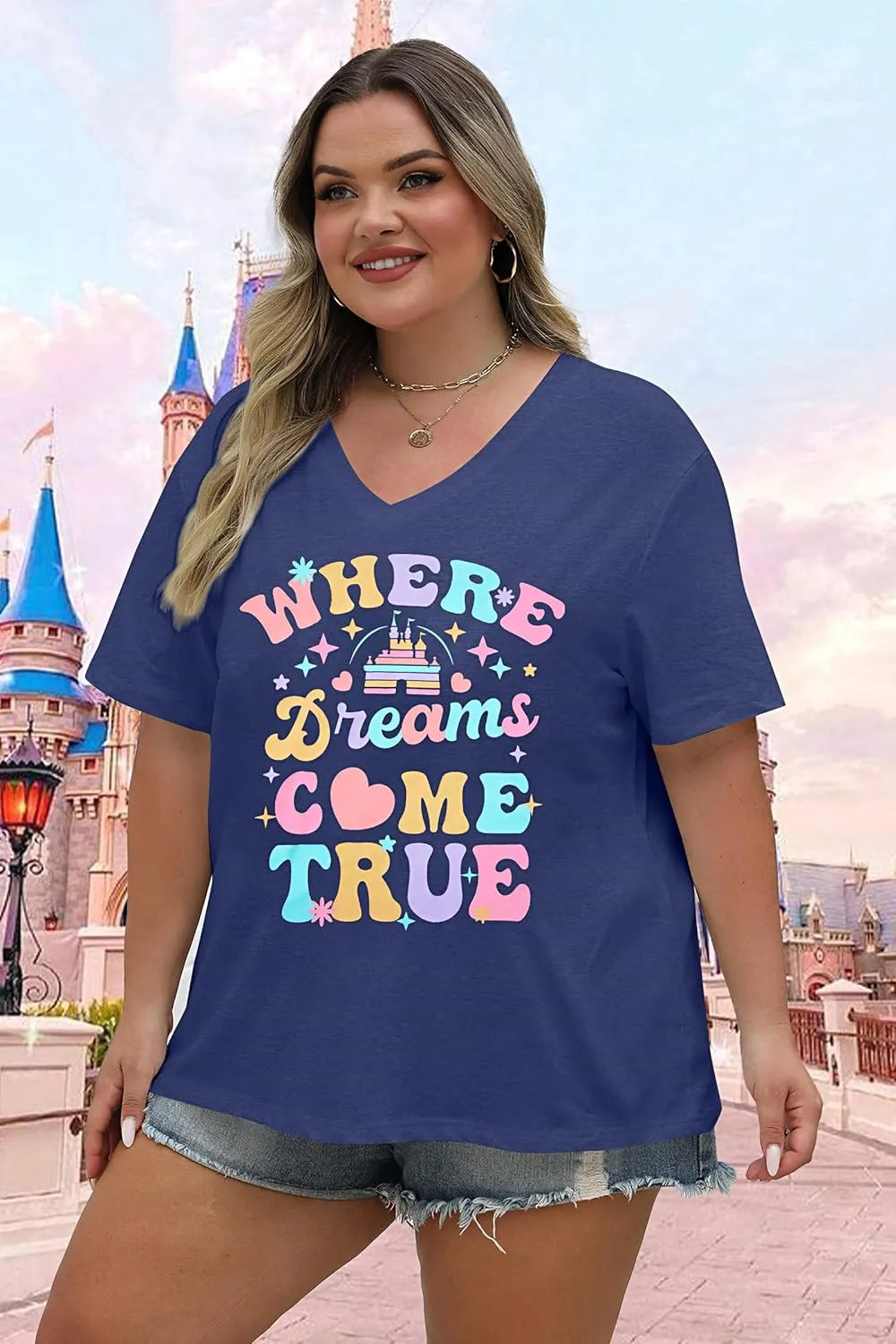 Plus Size Magic Kingdom Shirts for Women Castle Graphic T Shirt Cute Holiday Shirt Princess Tee Funny Vacation Tops
