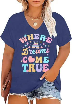 Plus Size Magic Kingdom Shirts for Women Castle Graphic T Shirt Cute Holiday Shirt Princess Tee Funny Vacation Tops