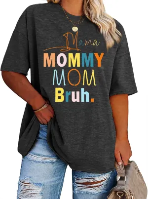 Plus Size Mama Shirt for Women Mama Mommy Mom Bruh Tshirt Funny Mom Tops Casual Short Sleeve T Shirt
