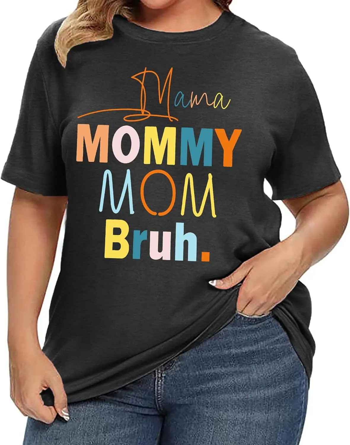 Plus Size Mama Shirt for Women Mama Mommy Mom Bruh Tshirt Funny Mom Tops Casual Short Sleeve T Shirt