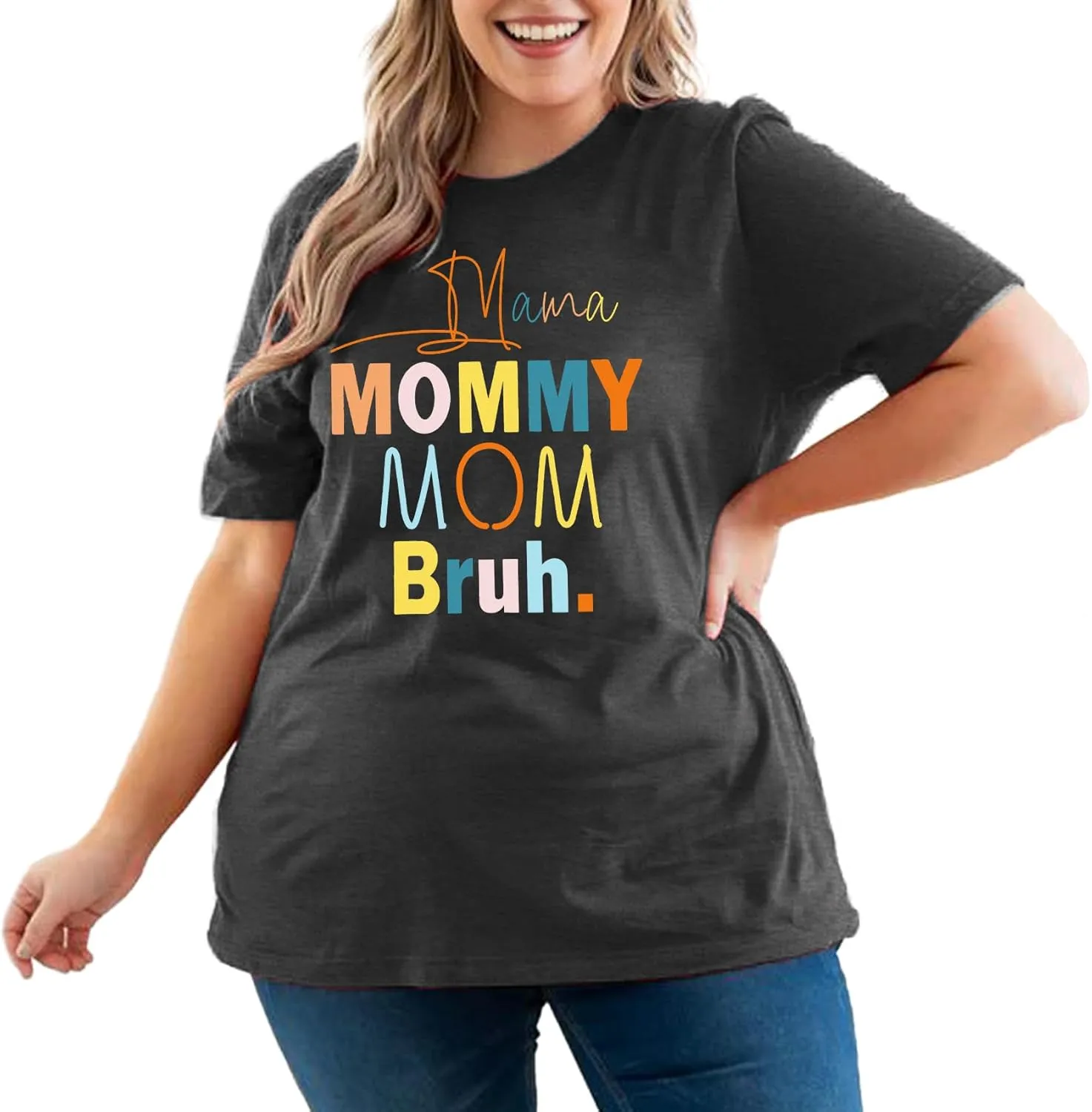 Plus Size Mama Shirt for Women Mama Mommy Mom Bruh Tshirt Funny Mom Tops Casual Short Sleeve T Shirt