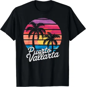 Puerto Vallarta Sunset Palm Trees Vintage Vacation T-Shirt