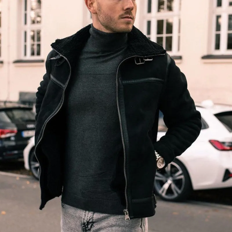 Pure Color Casual Plush Zipper Warm Jacket