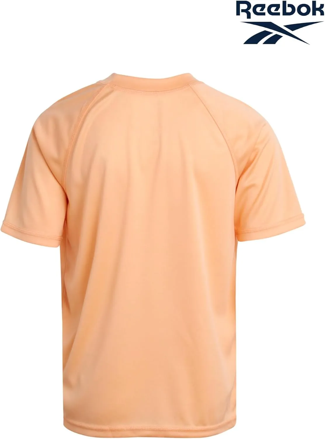 Reebok Boys Swim Shirt - 2 Pack Short Sleeve Rash Guard for Boys UPF 50  Quick Dry Kids Swimwear Sun Shirt for Summer