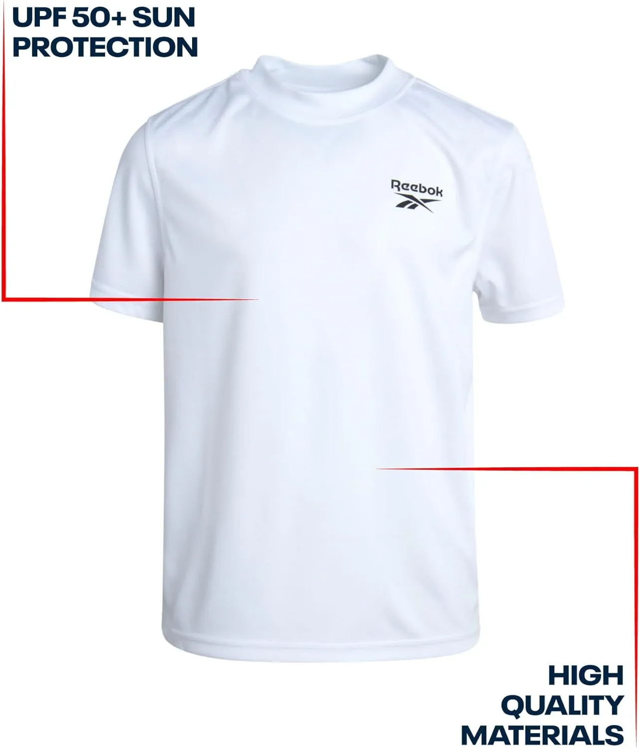Reebok Boys Swim Shirt - 2 Pack Short Sleeve Rash Guard for Boys UPF 50  Quick Dry Kids Swimwear Sun Shirt for Summer