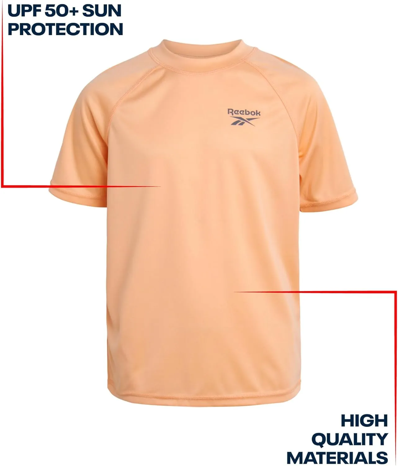 Reebok Boys Swim Shirt - 2 Pack Short Sleeve Rash Guard for Boys UPF 50  Quick Dry Kids Swimwear Sun Shirt for Summer