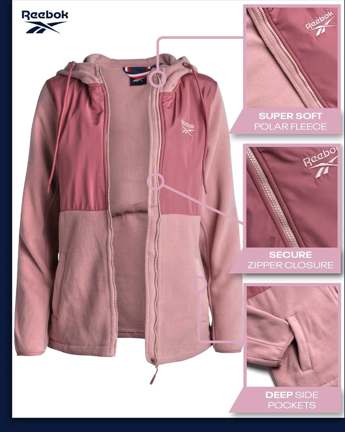 Reebok Women's Jacket - Polar Fleece Sweatshirt Jacket - Lightweight Coat for Women (S-XL)