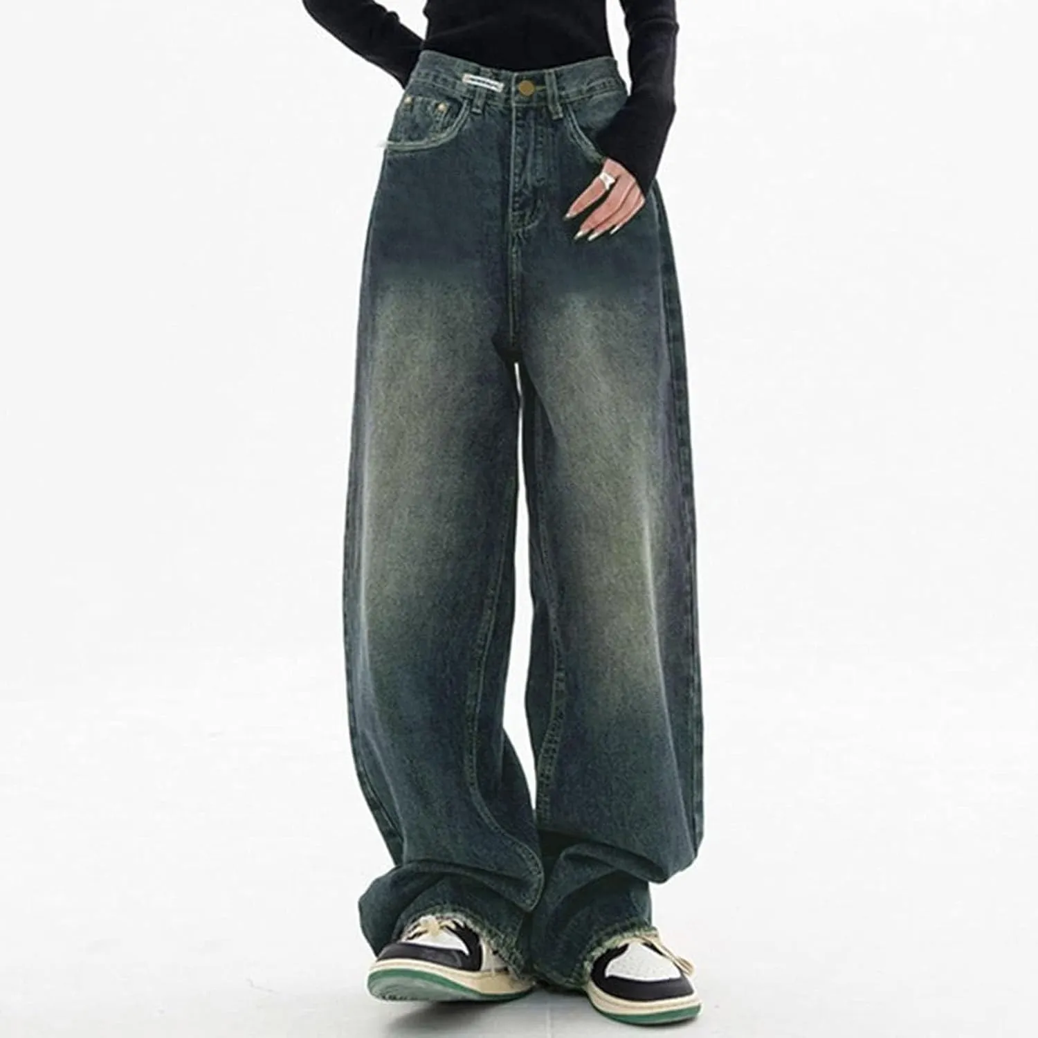 Retro Street Hip Hop Jeans Feng Shui Washed Old Straight Leg Wide Leg Pants Loose Floor Sweeping Jean for Tall