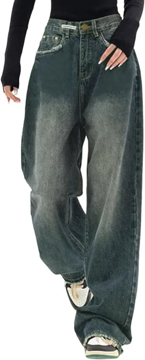 Retro Street Hip Hop Jeans Feng Shui Washed Old Straight Leg Wide Leg Pants Loose Floor Sweeping Jean for Tall