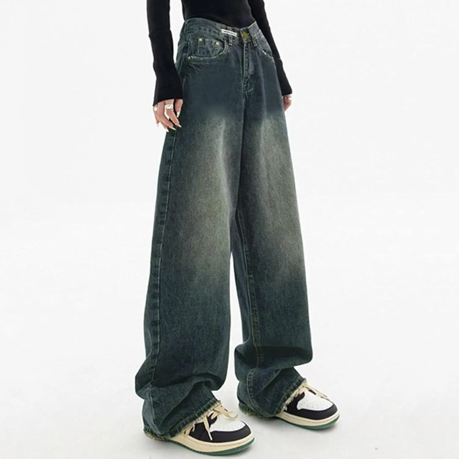 Retro Street Hip Hop Jeans Feng Shui Washed Old Straight Leg Wide Leg Pants Loose Floor Sweeping Jean for Tall