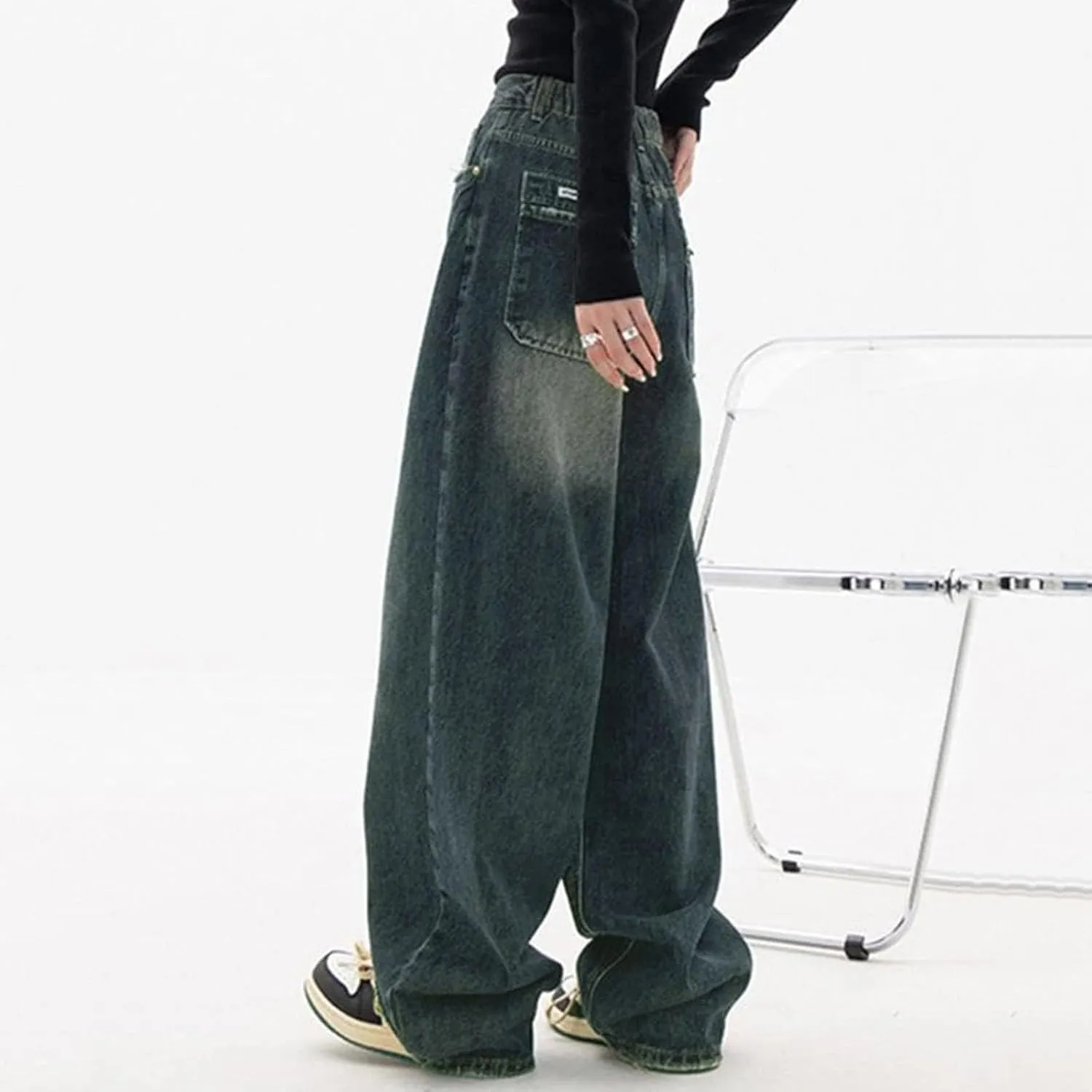 Retro Street Hip Hop Jeans Feng Shui Washed Old Straight Leg Wide Leg Pants Loose Floor Sweeping Jean for Tall