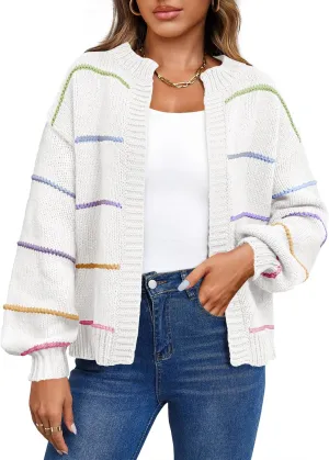 Saodimallsu Womens Color Block Cardigan Sweater Striped Open Front 2024 Fall Chunky Trendy Knit Loose Sweater Coats