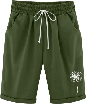 sdbrld Bermuda Shorts for Women,Womens Bermuda Shorts Trendy Knee-Length Bermuda Lounge Shorts with Elastic Waist Drawstring