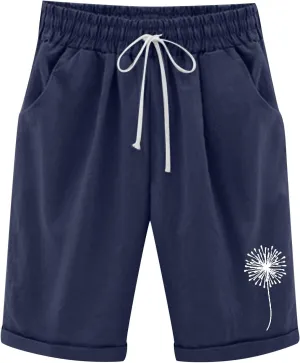 sdbrld Bermuda Shorts for Women,Womens Bermuda Shorts Trendy Knee-Length Bermuda Lounge Shorts with Elastic Waist Drawstring