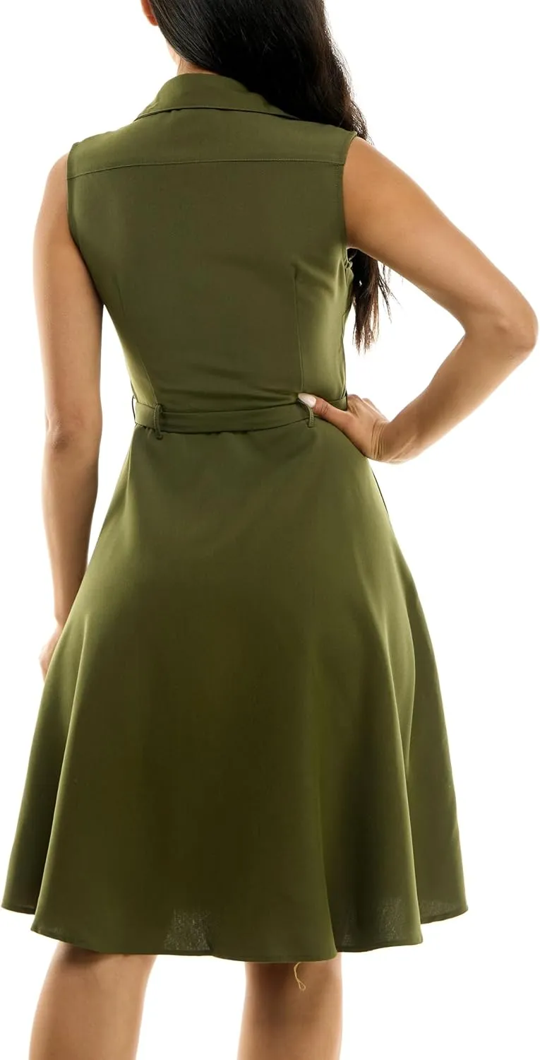 Sharagano Women's Sleeveless Button Front Shirt Dress with Sweep