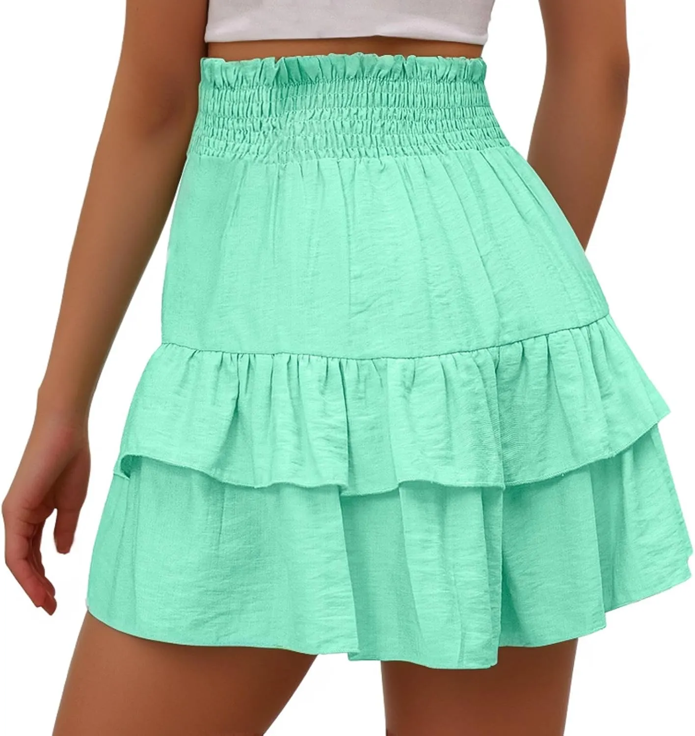 Shorts for Women High Waisted Pleated Ruffle Shorts Cute Loose Flowy Skorts 2024 Summer Casual Cropped Pants
