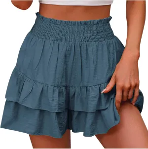 Shorts for Women High Waisted Pleated Ruffle Shorts Cute Loose Flowy Skorts 2024 Summer Casual Cropped Pants