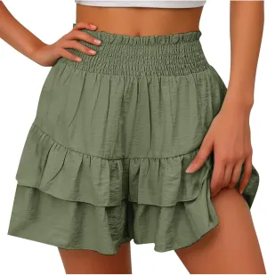 Shorts for Women High Waisted Pleated Ruffle Shorts Cute Loose Flowy Skorts 2024 Summer Casual Cropped Pants