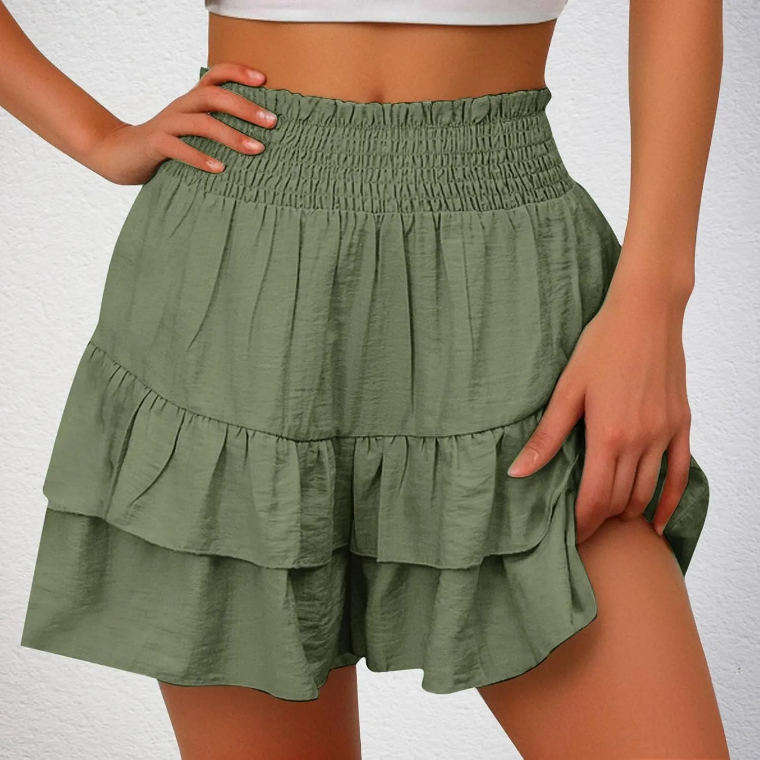 Shorts for Women High Waisted Pleated Ruffle Shorts Cute Loose Flowy Skorts 2024 Summer Casual Cropped Pants