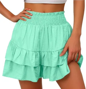 Shorts for Women High Waisted Pleated Ruffle Shorts Cute Loose Flowy Skorts 2024 Summer Casual Cropped Pants