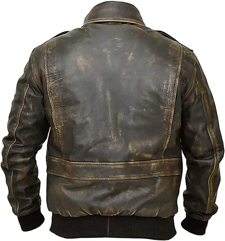 SpazeUp A2 Leather Jacket Men - Air Force Pilot Flight Distressed Brown Leather Jacket Men