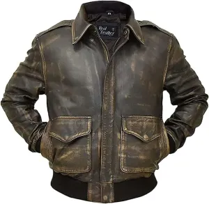 SpazeUp A2 Leather Jacket Men - Air Force Pilot Flight Distressed Brown Leather Jacket Men