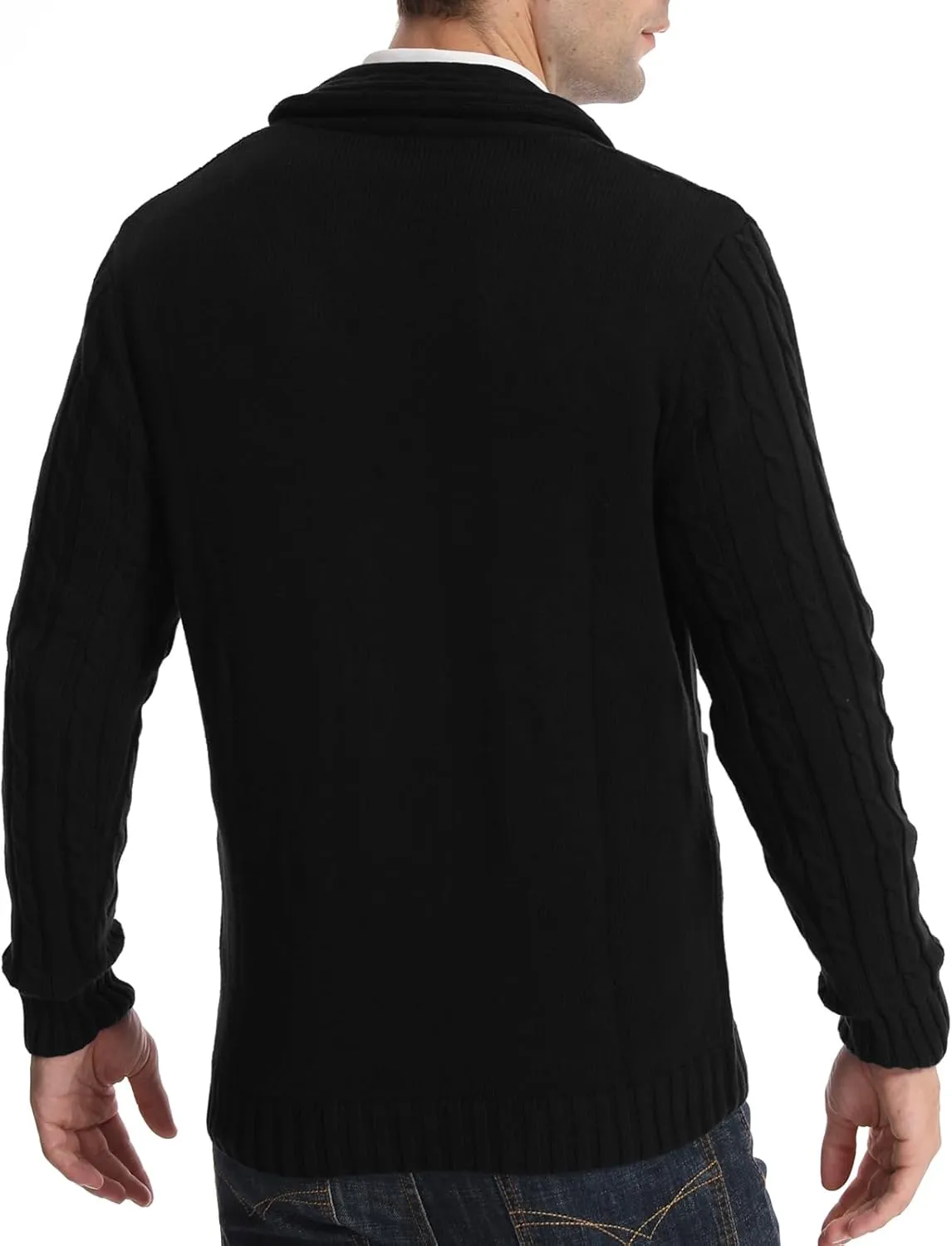 Suwangi Men's Cardigan Sweater Cable Knitted Shawl Collar Cardigans for Men V Neck Long-Sleeve Button-Down Slim Fit Sweater