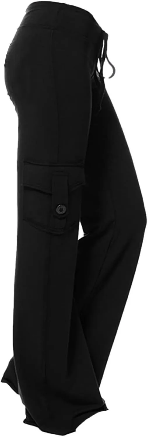 Sweatpants for Women Wide Leg Cargo Pants High Rise Yoga Leggings with Pockets Plus Size Y2K Drawstring Straight Leg Pants