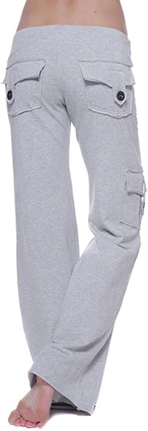Sweatpants for Women Wide Leg Cargo Pants High Rise Yoga Leggings with Pockets Plus Size Y2K Drawstring Straight Leg Pants